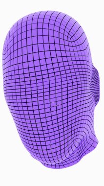Mor bir kablo 3D baş modeli tasarım ve görselleştirme amaçları için bir ızgara deseni gösterir.