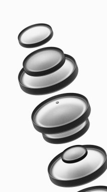 Değişik boyutlarda yüzen tabakaların stilize edilmişi, modern tasarım ve minimalizm sergileniyor..