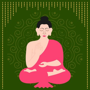 Lotus 'ta oturan kadın yeşil arka planda poz veriyor.