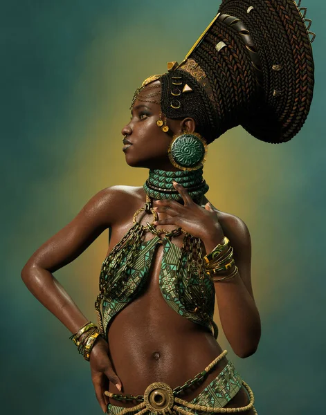 3d computer graphics of an African Beauty with jewelry and headdress