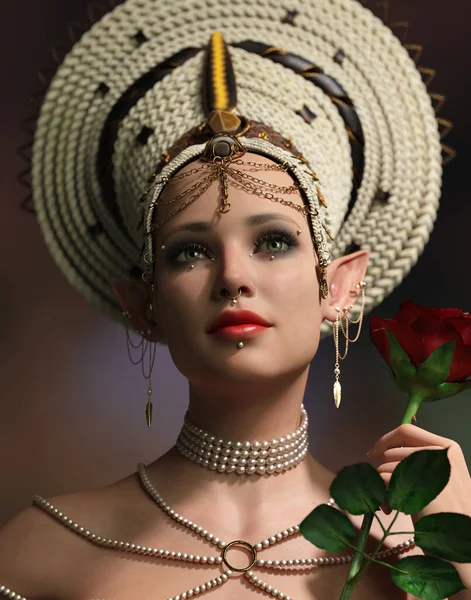Computer Graphics Fairy Headdress Jewelry Red Rose — Stock Photo, Image