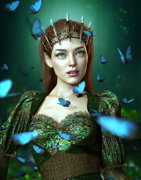 蝶と妖精の女王の3Dコンピュータグラフィックス — ストック写真