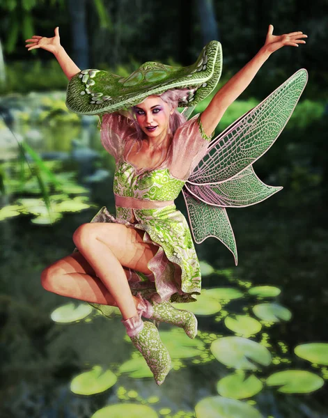 3d computer graphics of a cheerful fairy with a mushroom hat