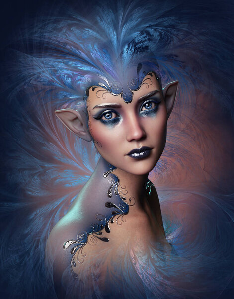 3d computer graphics of a portrait of a fairy with fantasy makeup