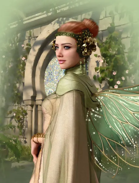 Computer Graphics Fairy Long Gown Wings Stock Photo