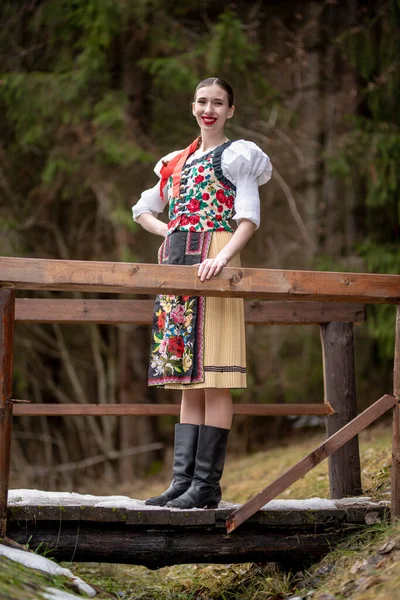 Young Beautiful Slovak Woman Traditional Dress Slovak Folklore — Stock Photo, Image