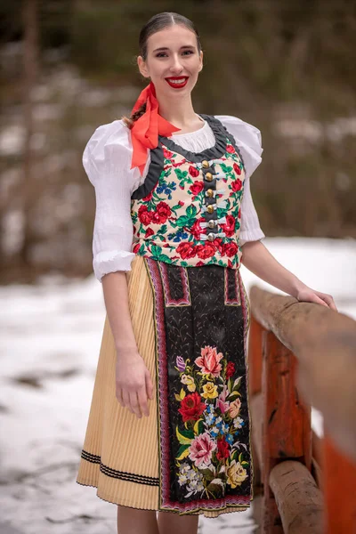 Young Beautiful Slovak Woman Traditional Dress Slovak Folklore — Stock Photo, Image