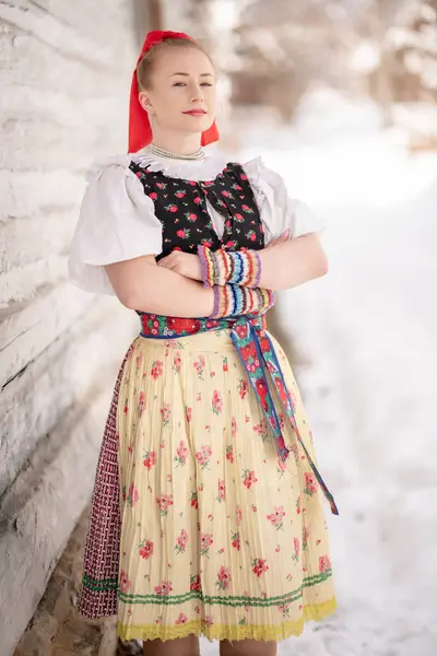 Красивая Девушка Словацком Народном Костюме — стоковое фото