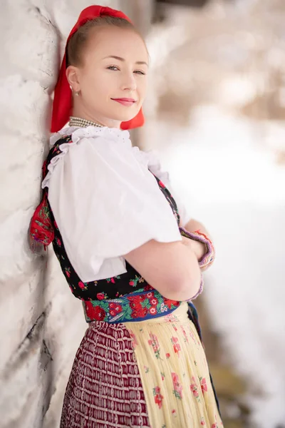 Slovak Folklore Traditional Woman Slovak Folklore Costume — Φωτογραφία Αρχείου