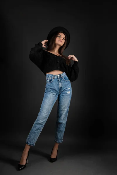 Young Beautiful Teenage Girl Denim Jeans — Stock Photo, Image