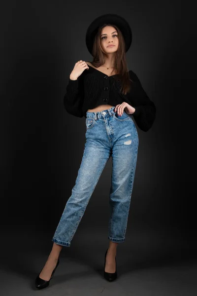 Ung Och Vacker Tonårsflicka Denim Jeans — Stockfoto