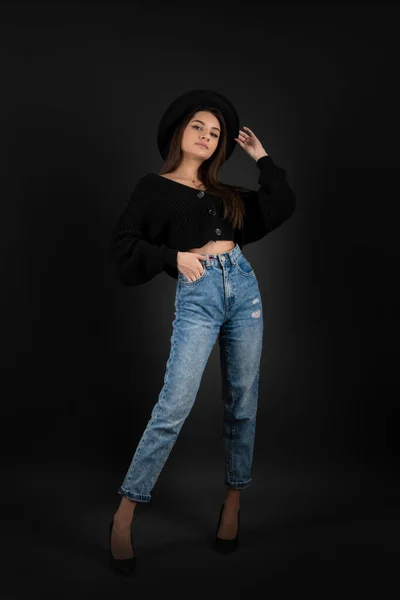 Young Beautiful Teenage Girl Denim Jeans — Stock Photo, Image