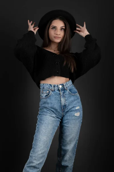 Jeune Belle Adolescente Jeans Denim — Photo