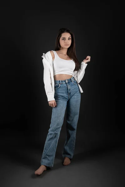 Ung Och Vacker Tonårsflicka Denim Jeans — Stockfoto