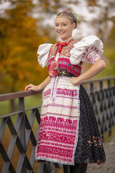 Прекрасна Жінка Традиційних Народних Костюмах Східної Європи Словацькі Народні Костюми Ліцензійні Стокові Зображення