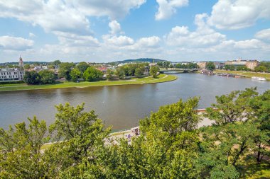Aerial view from The Wawel Royal Castle. A castle residency located in central Krakow. Wawel Royal Castle and the Wawel Hill constitute the most historically and culturally important site in Poland.