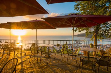 Sunrise. Bochali viewpoint in Zante, Zakynthos, Greece, popular travel destination. Bochali is a hill with holy temple of Zoodochos Pigi in Mpochali, in Ionian island of Zakynthos.