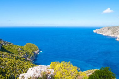 Yunanistan, Zakynthos 'taki Naavagio gemi enkazı plajı. İyon Denizi