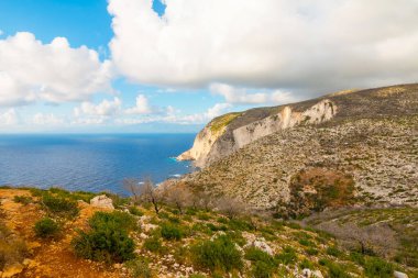 Yunanistan, Zakynthos 'taki Naavagio gemi enkazı plajı. İyon Denizi
