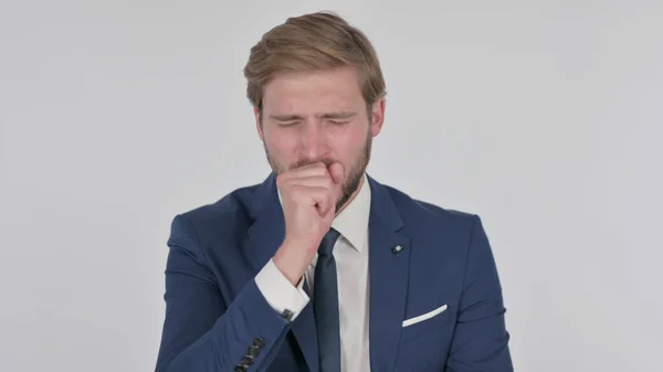 Young Adult Businessman Coughing White Background — Zdjęcie stockowe