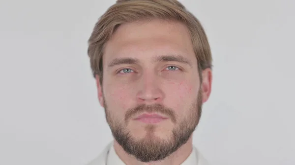 Face Serious Young Adult Man White Background — Fotografia de Stock
