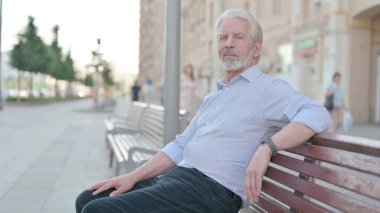 Senior Old Man Looking at Camera while Sitting on Bench