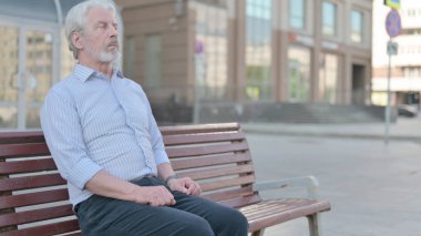 Senior Old Man Coming and Sitting on Bench Outdoor