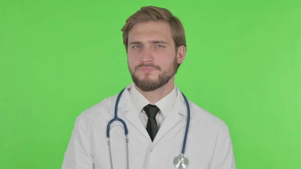Denying Young Adult Doctor Rejection Green Background — Foto de Stock