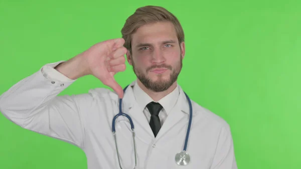 Thumbs Young Adult Doctor Green Background — Stock Fotó