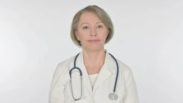 Denying Senior Female Doctor Rejection White Background — 스톡 사진