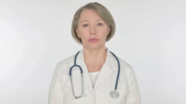 Serious Senior Female Doctor White Background — 스톡 사진