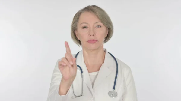 Denying Senior Female Doctor Rejection White Background — Stock Photo, Image