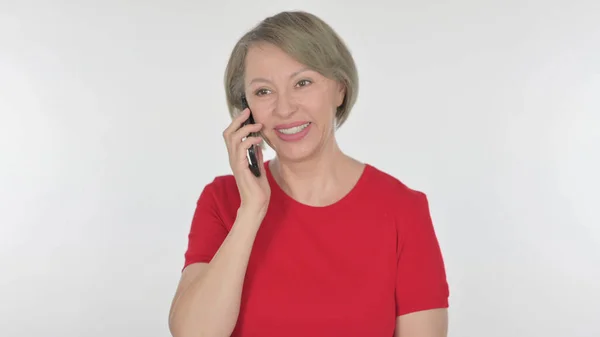 Senior Old Woman Talking Phone White Background — Fotografia de Stock