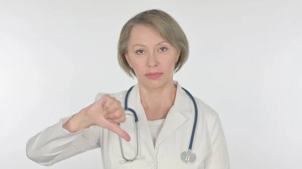 Thumbs Senior Female Doctor White Background — Zdjęcie stockowe