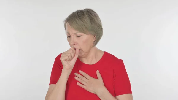 Senior Old Woman Coughing White Background — Stock Photo, Image