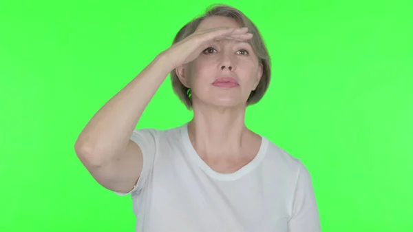 Senior Old Woman Looking Searching Green Screen — Stock Fotó