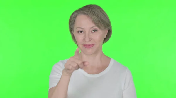 Senior Old Woman Pointing Camera Green Background — Fotografia de Stock