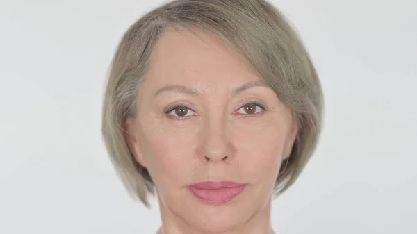Face Serious Senior Old Woman White Background — Stockfoto