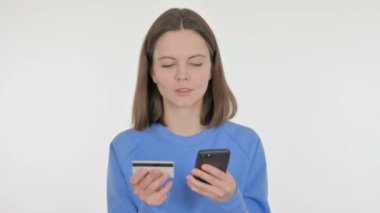 Beyaz Arkaplanda Telefonla Günlük Kadın Alışverişi 