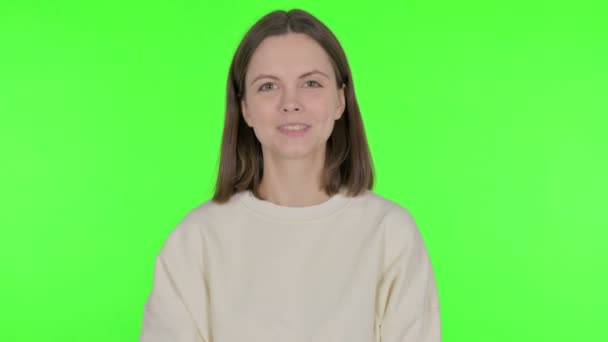 Bonjour Par Casual Woman Sur Fond Vert — Video