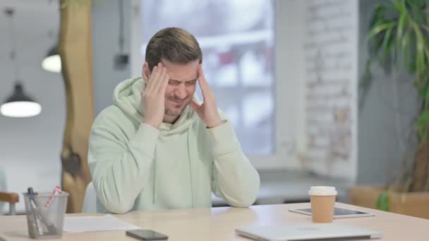 Tired Young Adult Man Headache Work Migraine — Αρχείο Βίντεο