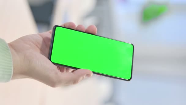 Vertical Video Young Adult Man Using Smartphone Chroma Key — Stockvideo