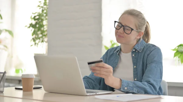 Beautiful  Woman Having Fail Online Payment on Laptop