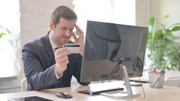 Young Adult Businessman Upset Online Payment Failure Computer — Foto Stock
