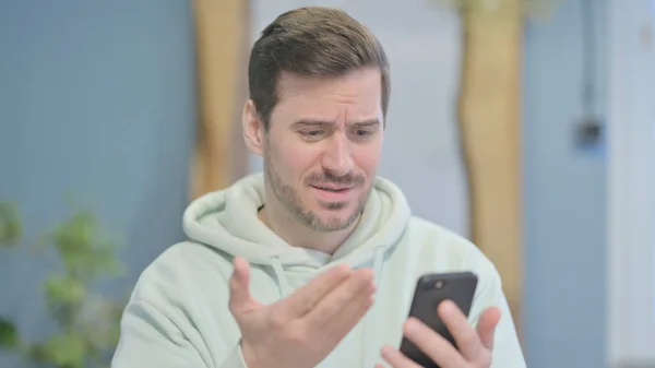 Shocked Young Adult Man Reacting Loss Smartphone — 스톡 사진