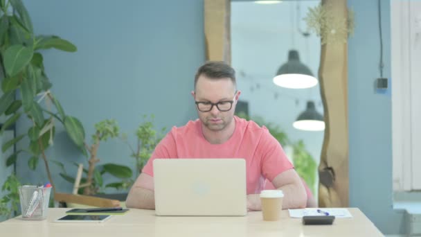 Busy Creative Adult Man Typing Laptop Office — Stockvideo