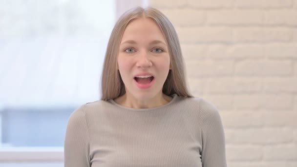 Amazed Woman Claaping Excitement Success — Stockvideo