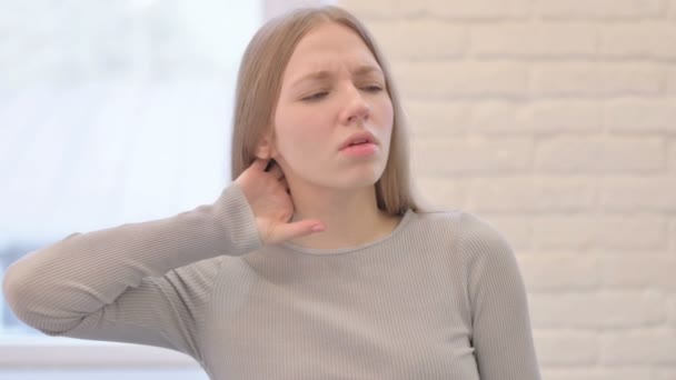 Tired Woman Neck Pain Need Rest — Stockvideo