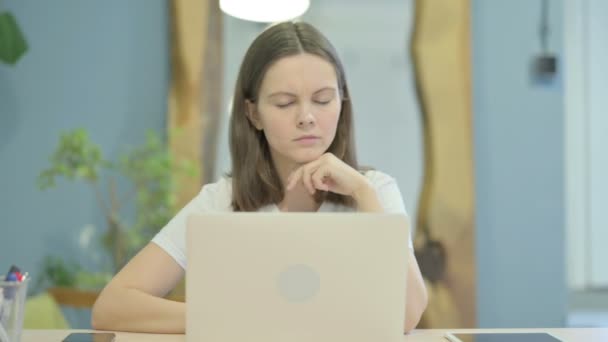 Pensive Young Woman Thinking Work — Stok video