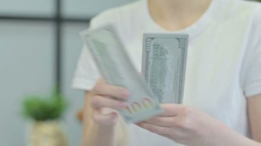 Female Hands Counting Dollar, Close Up